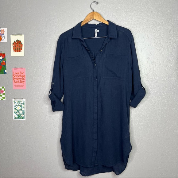 Seafolly Crinkle Twill Beach Shirt - indigo sz xs - Picture 7 of 10